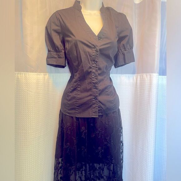 AB Studio Vintage Style Button down top Corporate Goth - Picture 2 of 8